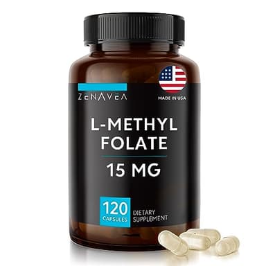 L-Methylfolate 15mg - L Methyl Folate Supplement, 5-MTHF for Folic Acid Deficiency - Max Absorption and Potency - l-methylfolate 15 mg - Methyl folate 15 mg - 120 Vegan Capsules, Non-GMO Gluten Free