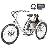 Viribus Electric Tricycle for Adults, 7 Speed Electric Trike 350W(Peak 700W) with 468Wh Removable Battery, Motorized Adult Tricycle 24 in, 3 Wheel Electric Bike for Seniors 330 lb. Bright White