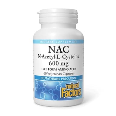 Natural Factors N-Acetyl-L-Cysteine 600 mg - Supports Healthy Liver & Lungs - Antioxidant Support Supplement Supports Immune System Health - 60 Vegetarian Capsules (60 Servings)