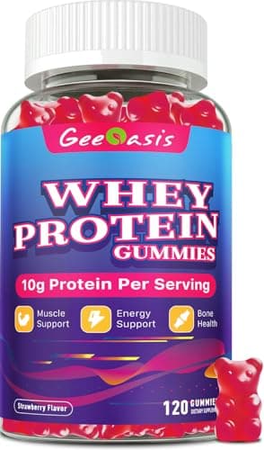 Geeoasis Whey Protein Gummies 10g, Protein Chewables Supplements for Women & Men, Muscle & Energy Support, Bone Health, Strawberry Flavor, 120 Count