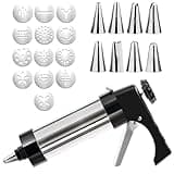 FANTEXY Cookie Press Gun Kit, Stainless Steel Spritz Cookie Press Set for Baking Icing Gun with 13 Cookie Discs and 8 Piping Tips for DIY Biscuit Cake Dessert Making and Decorating Baking Supplies