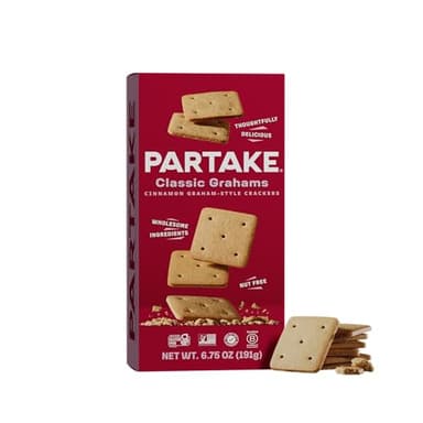 Gluten Free Partake Graham Crackers - Vegan - Free From the Top 9 Allergens Including Dairy, Wheat, Soy, Eggs, & Peanuts - Non GMO - Safe School & Office Snack - Ready for Smores and More (1 Pack, 6.75 oz Box)