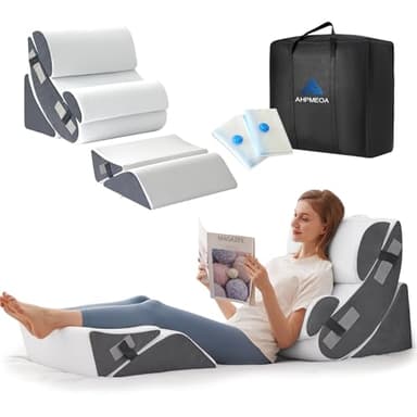 Ahpmeoa 6PCS Wedge Pillow Set for After Surgery, Orthopedic Bed Wedge Pillow for Headboard, Memory Foam Back Pillow for Bed Sitting Up, Sit Up Pillow for Acid Reflux Relief, GERD, Anti Snoring (White)
