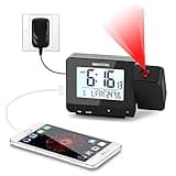 SMARTRO Digital Projection Alarm Clock for Bedrooms with Indoor Thermometer Hygrometer, USB Charger, Bedside Projector, Travel, AC and Battery Operated