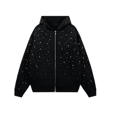 clyinsna Goth Y2K Rhinestone Hoodie for Women Men Oversized Diamond Hoodie Luxury Bedazzled Streetwear Pullover (Black,Large)