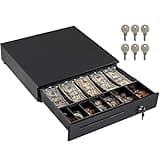 Volcora Cash Register Drawer for Point of Sale (POS) System, 5 Bill/7 Coin, 16" with Adjustable Coin Slots, 24V, RJ11/RJ12 Key-Lock, Media Slot, Black