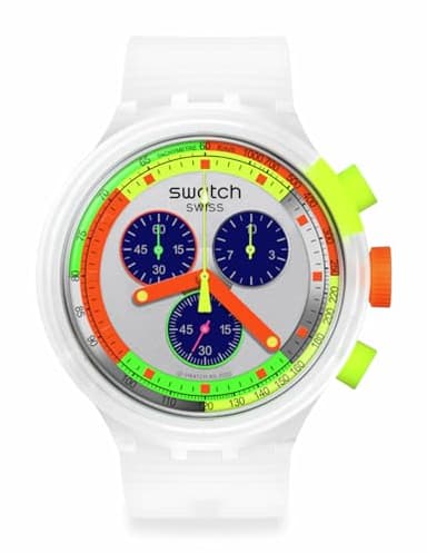 Swatch Big Bold Chrono Unisex Watch Casual Polymer Transparent Quartz Waterproof Swatch Neon Jelly