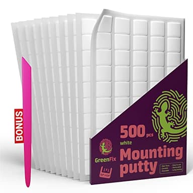 GreenFix Sticky Mounting Putty 500PCs - White Sticky Tack for Wall Hanging - Removable Adhesive Mounting Putty Squares for Picture Hanging Crafts - Tacky Wall Adhesive