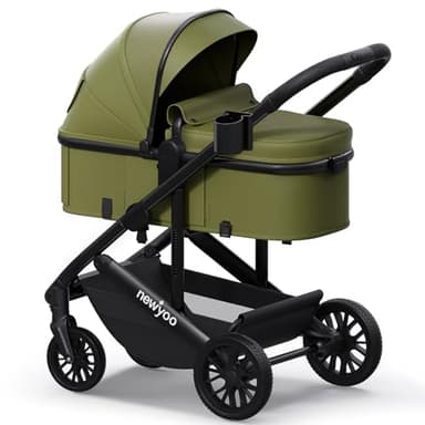 newyoo Infant Stroller with Bassinet Mode, Nestro 516M, Baby/Newborn Strollers w Convertible/Reversible Seat & Cup Holder, Coches para Bebes, 2-in-1 Rear-Facing Pram, Green