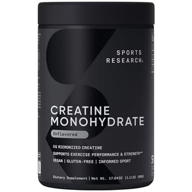 Sports Research Creatine Monohydrate - Gain Lean Muscle, Improve Performance and Strength and Support Workout Recovery* - 5 g Micronized Creatine - 17.64 oz