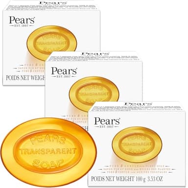 Pears Soap, Pure & Gentle with Natural Oils, 3-Pack – Transparent Amber Glycerin Soap for Pampered, Glowing Skin, 3.53 Oz Ea