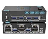 4K@144Hz KVM Switch 2 Monitors 2 Computers 8K@60Hz,Camgeet HDMI and Displayport Dual Monitor KVM Switch with 4 USB 3.0 Port for Keyboard Mouse Printer,Wired Remote,Power Adapter and USB Cable Included