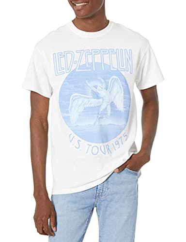 Led Zeppelin mens Led Zeppelin Us Tour 1975 White T-shirt T Shirt, White, Small US
