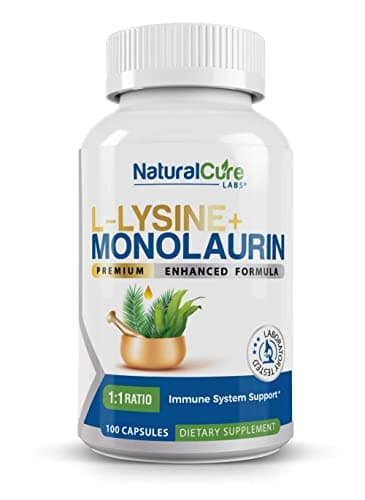 Natural Cure Labs L-Lysine with Monolaurin 600mg 1:1 Ratio, 100 Capsules