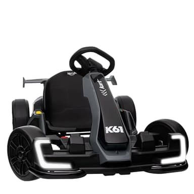KerryYoo K61 Go Kart Electric Drift Kart with Length Adjustable Seat, 24V Outdoor Ride on Toy with 4 Speed Mode, Crazy Kart for Kids 6-12 Years Old, Fast 300W Motor, 8.5 MPH, Bluetooth - Gray