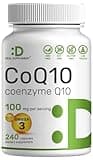 CoQ10 100mg, 240 Capsules – with Omega 3 Fatty Acid 100mg – Bioavailable Coenzyme Q10 Supplements – Heart, Energy, & Brain Health Antioxidant Support – Non-GMO