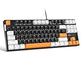 MageGee 75% Mechanical Gaming Keyboard with Brown Switch, LED White Backlit Keyboard, 87 Keys Compact TKL Wired Computer Keyboard for Windows Laptop PC Gamer - Black/White