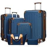 LARVENDER Luggage Sets 6 Piece Hardshell Expandable Suitcases with Spinner Wheels TSA Lock, Lightweight ABS Travel Carry On Suitcase Set for Women, Blue Brown