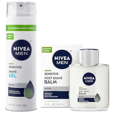 NIVEA MEN Sensitive Shaving Set for Men, Sensitive Shave Gel (7 Oz) + Soothing Post Shave Balm Aftershave (3.3 Fl Oz), Enriched with Chamomile Extract and Vitamin E, For Sensitive Skin