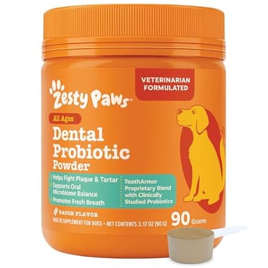 Zesty Paws Probiotic Dental Powder for Dogs Teeth - Fights Plaque, Tartar & Bad Dog Breath - Dog Breath Freshener Powder for Oral Microbiome & Gut Health - Pet Supplement for Teeth & Gums