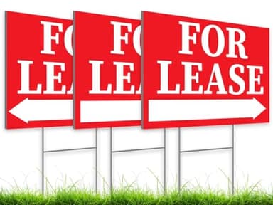 Pack of 3 Double sided Corrugated Plastic Red White for Lease Sign with H Stake 12" x 8" inch - Tall Stands for Outdoor House Business Supplies - Home for Rent Lawn Sign for Real Estate Agent