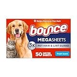 Bounce Pet Hair and Lint Guard Mega Dryer Sheets with 3X Pet Hair Fighters, Fresh Scent, 50 Count
