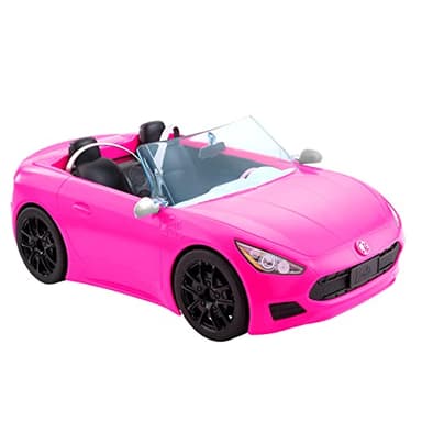 Barbie Convertible 2-Seater Vehicle, Pink Car with Rolling Wheels & Realistic Details, Gift for 3 to 7 Year Olds