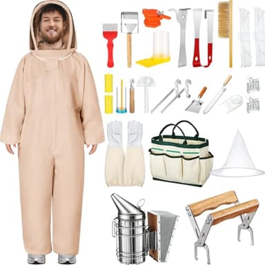 Leriton 30 Pcs Beekeeping Supplies Bee Hive Starter Kit Beekeeper Supplies Beekeeping Tools Equipment All with Beehive Kit Bee Suits Boxes Uncapping Tool for Beginners Professional(XL)