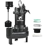 FLUENTPOWER 3/4HP 5000GPH Sewage Effluent Pump, Cast Iron Ejector Submersible Sewer Pump, with Automatic Vertical Float Switch for Basement Residential Septic Basin, 10 ft Cord, 2" NPT Discharge