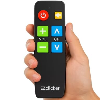 EZclicker TV Remote for Seniors, Extra Simple Big Button Remote (Black) Works with Major TV Brands, NOT for Streaming (2xAAA Batteries Not Included)