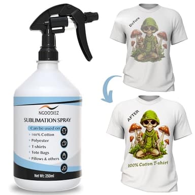 NGOODIEZ Sublimation Spray for Cotton T-Shirts & Polyester | Complete Kit with Pro Guide | Sublimation Coating Spray for All Materials | Quick Dry, Anti-Fade, Washable, One Step Application (250ml)