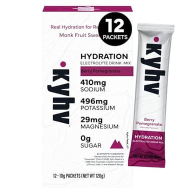 Kyhv Nutrition Hydration Electrolyte Drink Mix Powder Stick Packs - Berry Pomegranate - Balanced Sodium, Potassium, Magnesium, Vitamin C, Zero Sugar, Monk Fruit Sweetener (12 Packets)