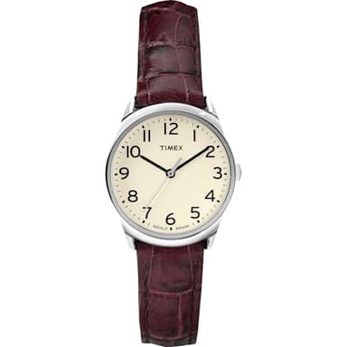 Timex Women's Easy Reader 30mm Watch – Silver-Tone Case Cream Dial with Brown Croco Leather Strap