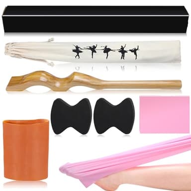 Silipull Ballet Foot Stretcher Set Dance Stretching Equipment Pine Dance Feet Arch Enhancer with Elastic Stretch Band 2 Pads Leg Strap Carry Bag for Dancers Gymnastics Yoga Flexibility Workout (Wood)