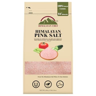 Himalayan Chef Pink Himalayan Salt Fine Grain, 1 lb Bag - Pure, Natural, Kosher, Non-GMO, Mineral-Rich, for Cooking, Seasoning, Baking, Table Use