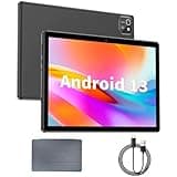 10 inch Tablet Android 13 Tablets, 6GB RAM 64GB ROM 512GB Expand, Quad-Core Processor, 1280x800 IPS HD Touch Screen, GPS, WiFi, Dual Camera, Bluetooth, 6000mAh Battery (Gray)