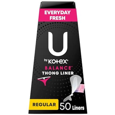 U by Kotex Balance Daily Panty Liners for Thongs, Wrapped, Light Absorbency, Regular Length, 50 Count (Packaging May Vary)