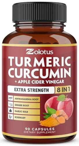 8 in 1 Turmeric Curcumin + Apple Cider Vinegar Capsules, 3 Month Supply with Ashwagandha, Ginger, Garlic Bulb, 95% Standardized Curcuminoids, Joint & Absorption Support