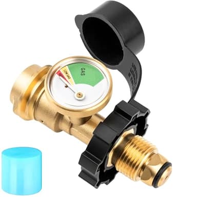 YEYETUO 100 lb Propane Tank Adapter, Propane Tank Gauge with Gauge, Fit POL to QCC1 Propane Tank Adapter, Old to New Connection Type 100lb Propane Tank Gauge