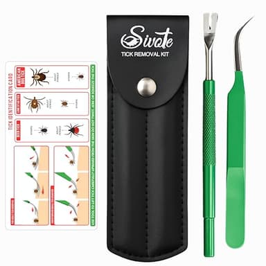 SIVOTE Premium Tick Remover Kit – Stainless Steel Tick Removal Tool & Tweezers with Leather Case and Pocket Tick Identification Card – Safe for Humans and Pets