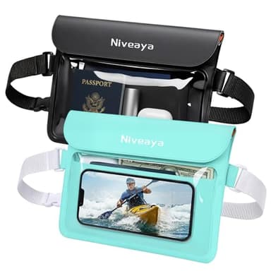 Niveaya IPX8 Waterproof Fanny Pack, Waterproof Pouch Dry Belt Bag for Beach, Kayaking, Swimming, Boat Travel Cruise Essentials, Waterproof Phone Bag Passport Holder for Women Men(2 Pack)
