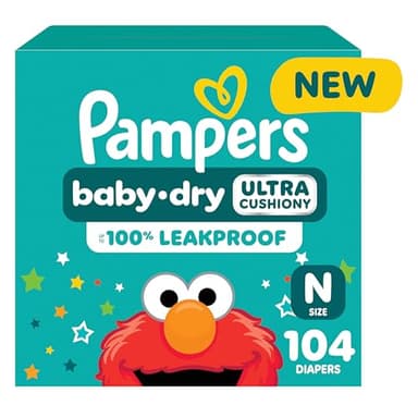 Pampers Diapers - Baby Dry - Size 0, 104 Count, Absorbent Disposable Newbort Diaper (Packaging May Vary)