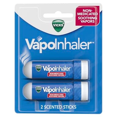 Vicks VapoInhaler, On-the-Go Portable Nasal Inhaler, Non-Medicated, With Refreshing Vicks Vapors, Menthol Scent , 2 Scented Sticks