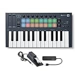 Novation FLkey Mini 25-Key MIDI Keyboard Controller for FL Studio Bundle with Sustain Pedal and 4-Port USB 3.0 Hub (3 Items)