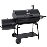 Royal Gourmet CC2036F Barrel Charcoal Grill with Offset Smoker, Outdoor BBQ Grill with 1200 Sq. In. Grilling Area for Large Event Gathering, Black