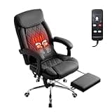 BOWTHY Kneading Massage Executive Office Chair with Heated,90-135°Reclining with Footrest,High Back Computer Desk Chair with Wheels,Diamond-Stitched Cushion Leather Chair (Black)