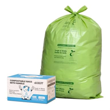 UFCOELPT 13 Gallon Compostable Kitchen Bags with Handles, 32 Count - Extra Thick 0.9 Mil Tall Kitchen Bin Liners, Seedling Certified, Unscented Food Scrap Bags