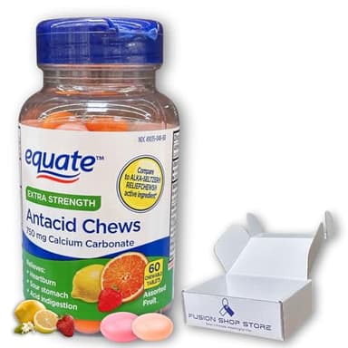 Antacid Chewable Tablets- Extra Strength Relief Chews Heartburn, Assorted Fruit Tablets, 60ct (Pack of 1), Boxed by Fusion Shop Store