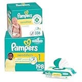 Pampers Swaddlers Disposable Baby Diapers Size 1, 198 Count with Sensitive Water Based Baby Wipes 4X Pop-Top Packs (336 Count)