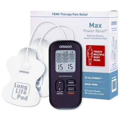 OMRON Max Power Relief TENS Unit Muscle Stimulator - Massage Therapy for Lower Back, Arm, Foot, Shoulder, and Arthritis Pain - Drug-Free Pain Relief